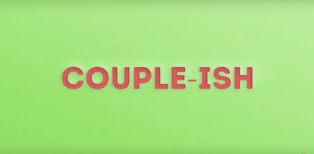 pink couple-ish logo on a green background