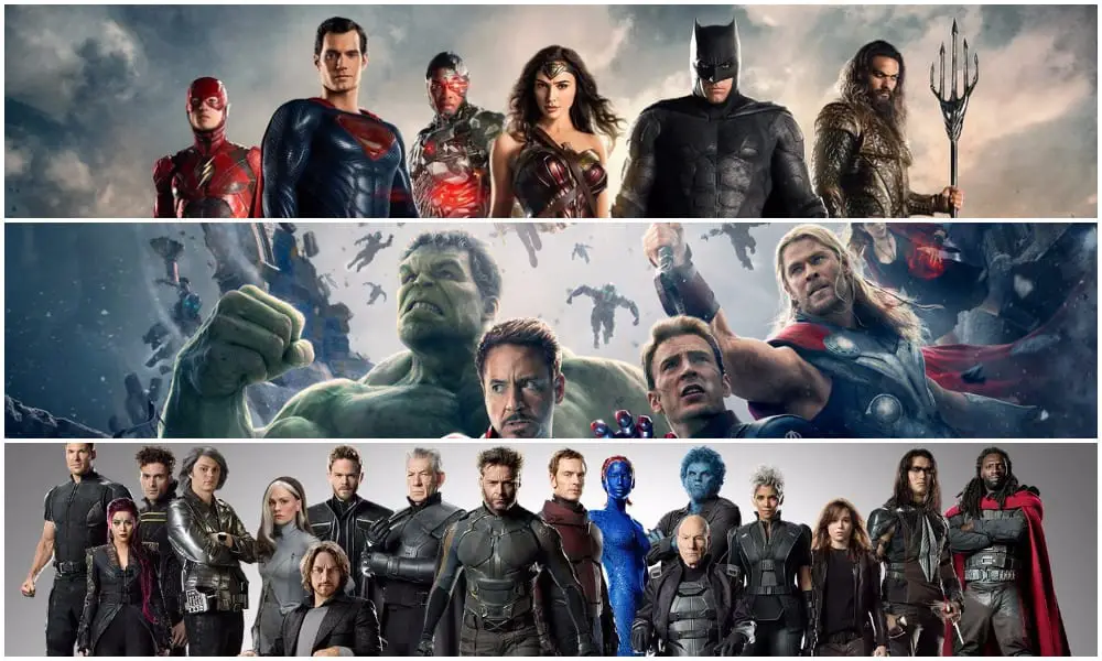 Posters of different superhero franchises