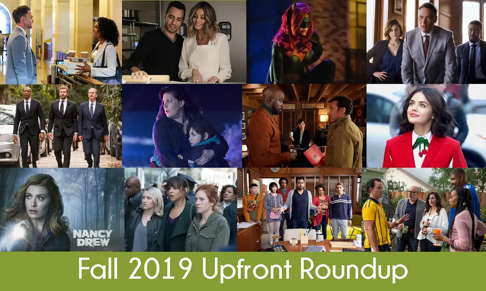 Photos of new shows and text "Fall 2019 Upfront Roundup"