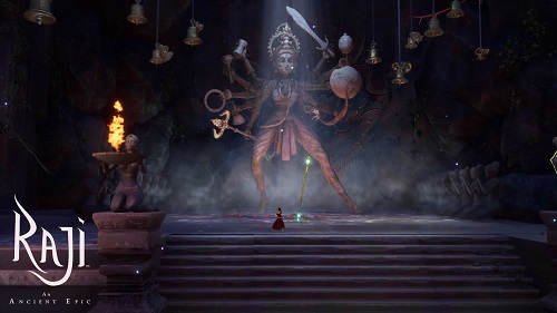 Raji in front of Ma Durga