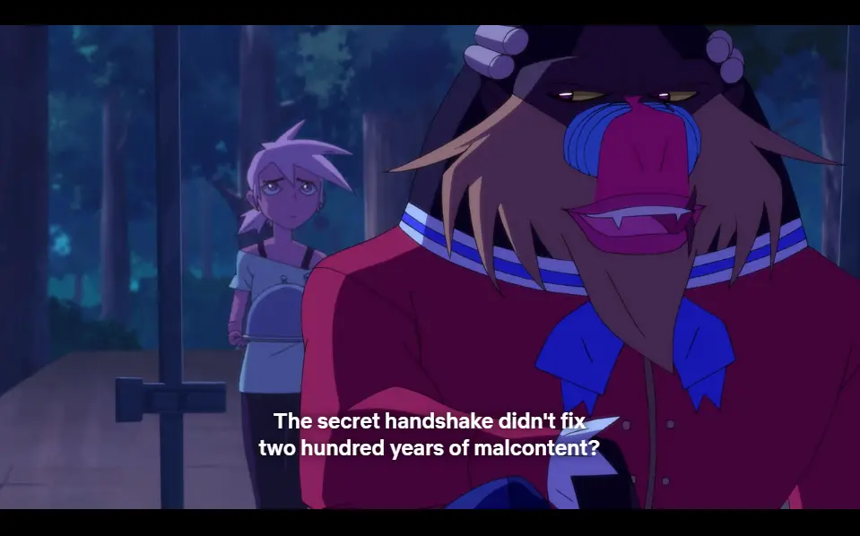 Kipo And The Age of Wonderbeasts Comes To Sensational End 1 Scarlemagne says "the secret handshake didn't fix two hundred years of malcontent?"