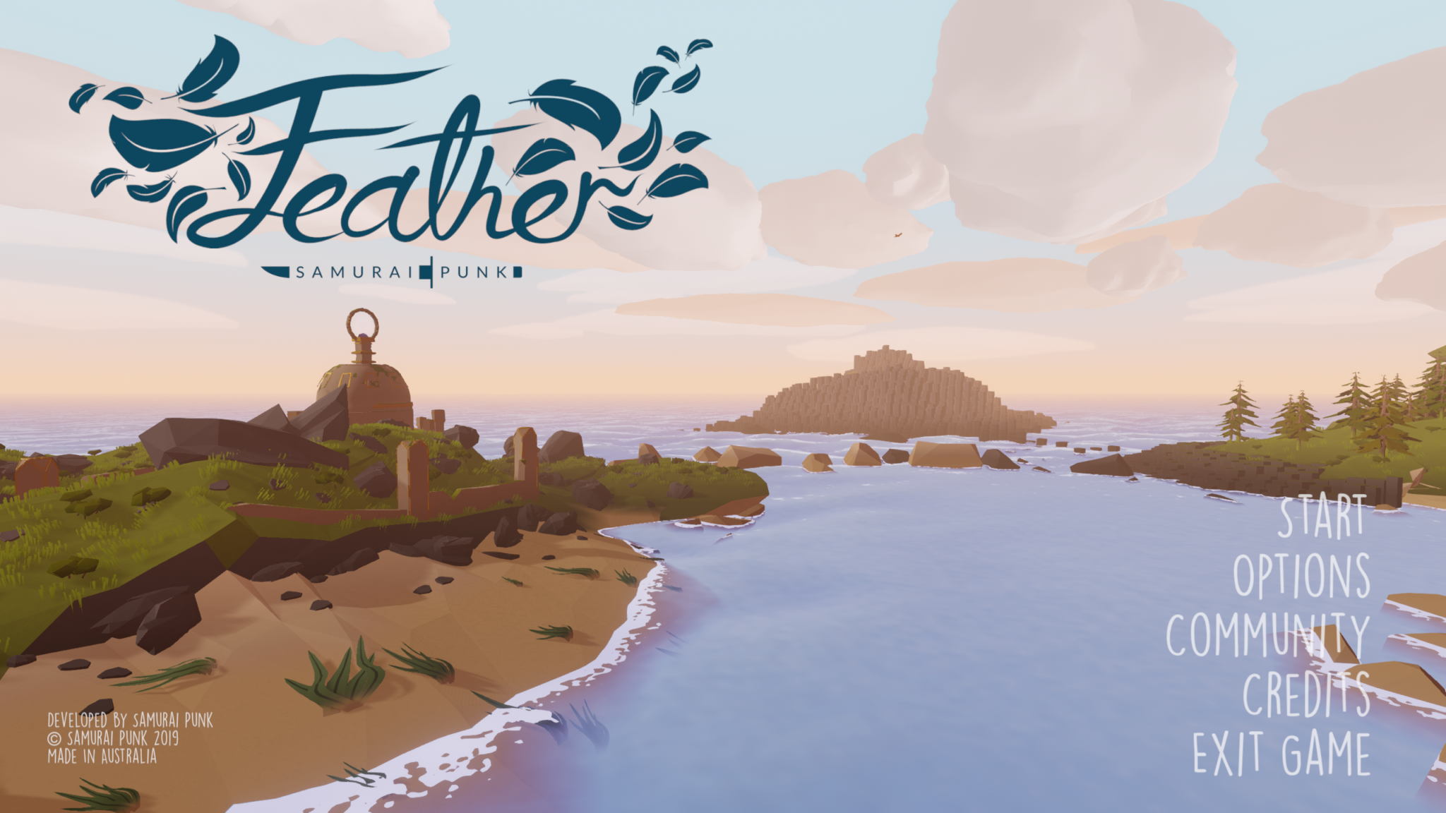 Feather title screen and menu