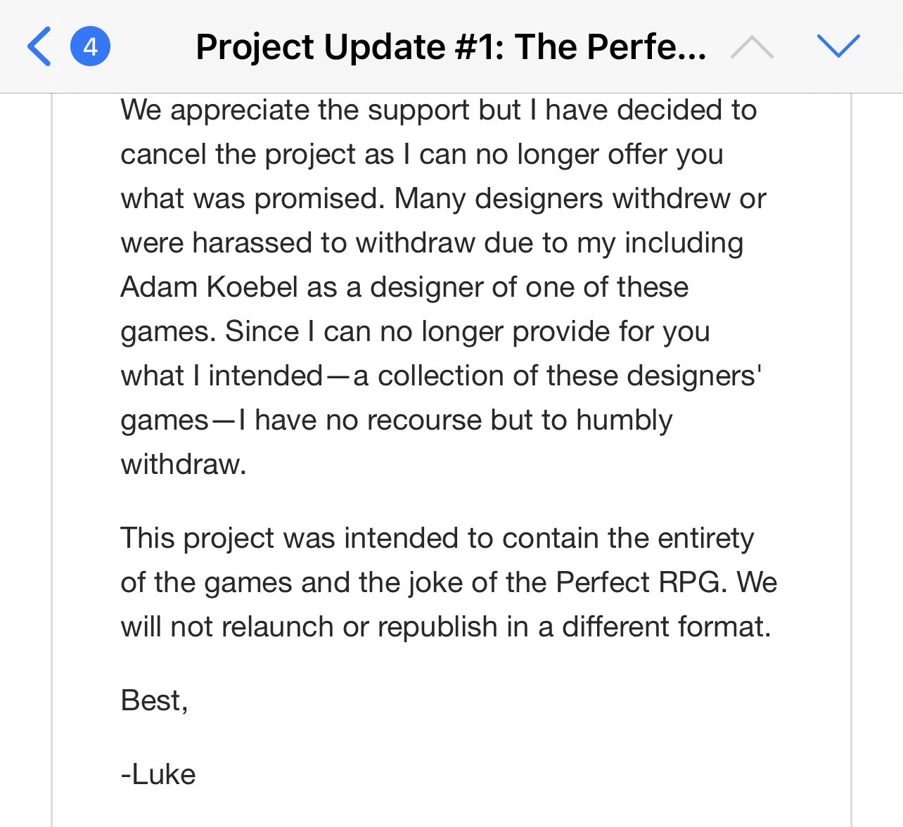 Why A Kickstarter VP Canceled A Funded Campaign After Less Than Twelve Hours 1 Kickstarter Update cancelling the project