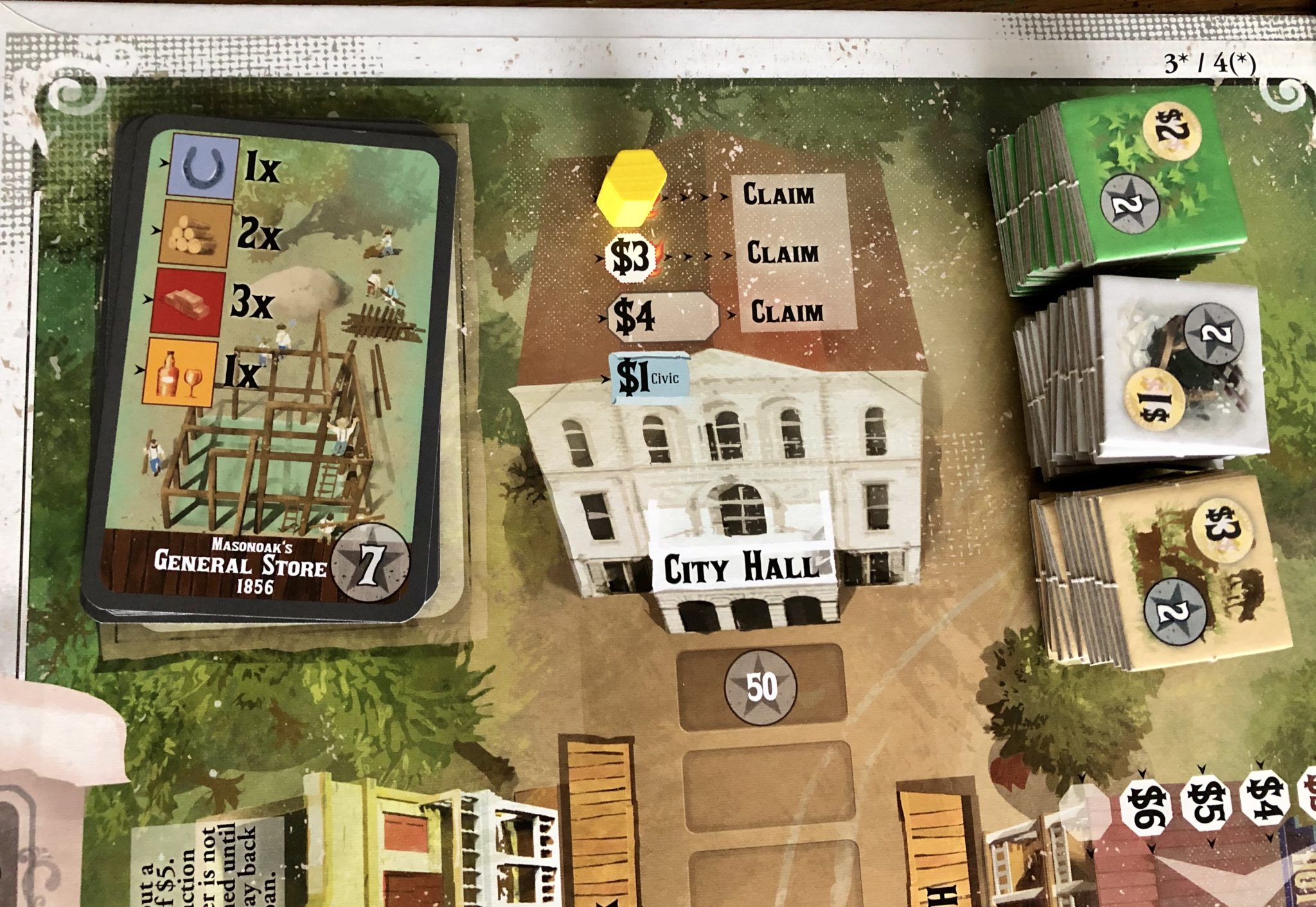 Nevada City Board Game - Ready to Strike it Rich? 4 Nevada City - City Hall - Stake a claim on more land or to build.
