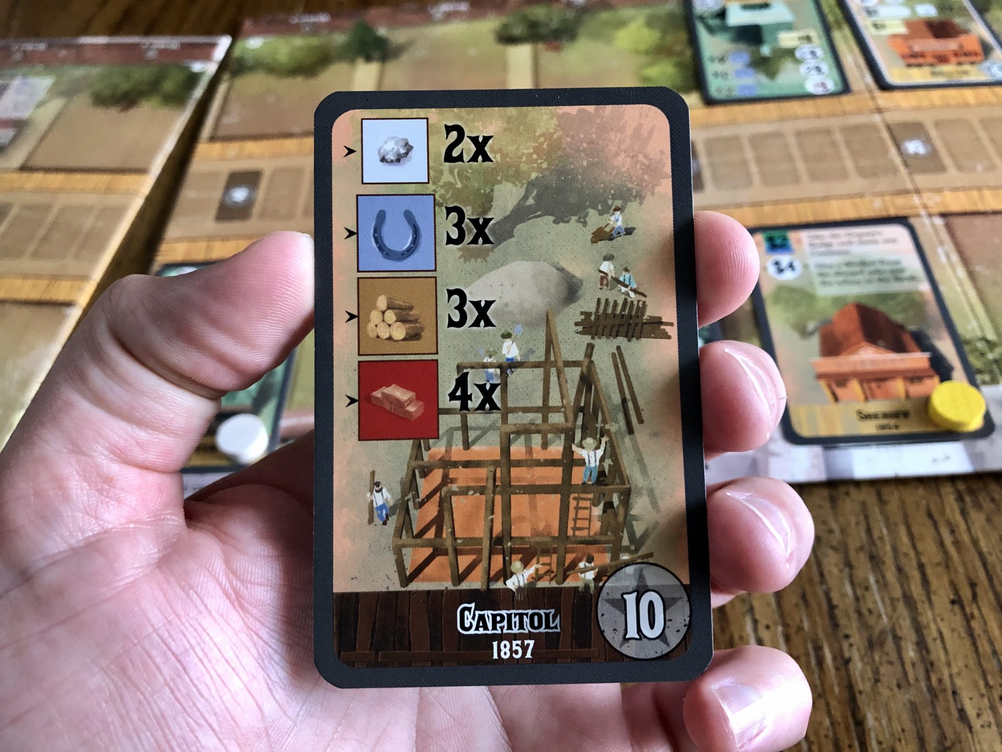Nevada City Board Game - Ready to Strike it Rich? 7 Nevada City - list of what you need to build a building card.