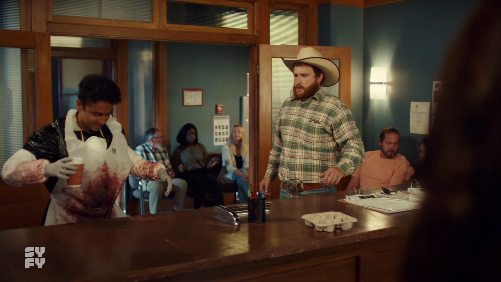 Ain't No Genie in a Bottle For Wynonna Earp 1 Jeremy covered in blood and holding a coffee.