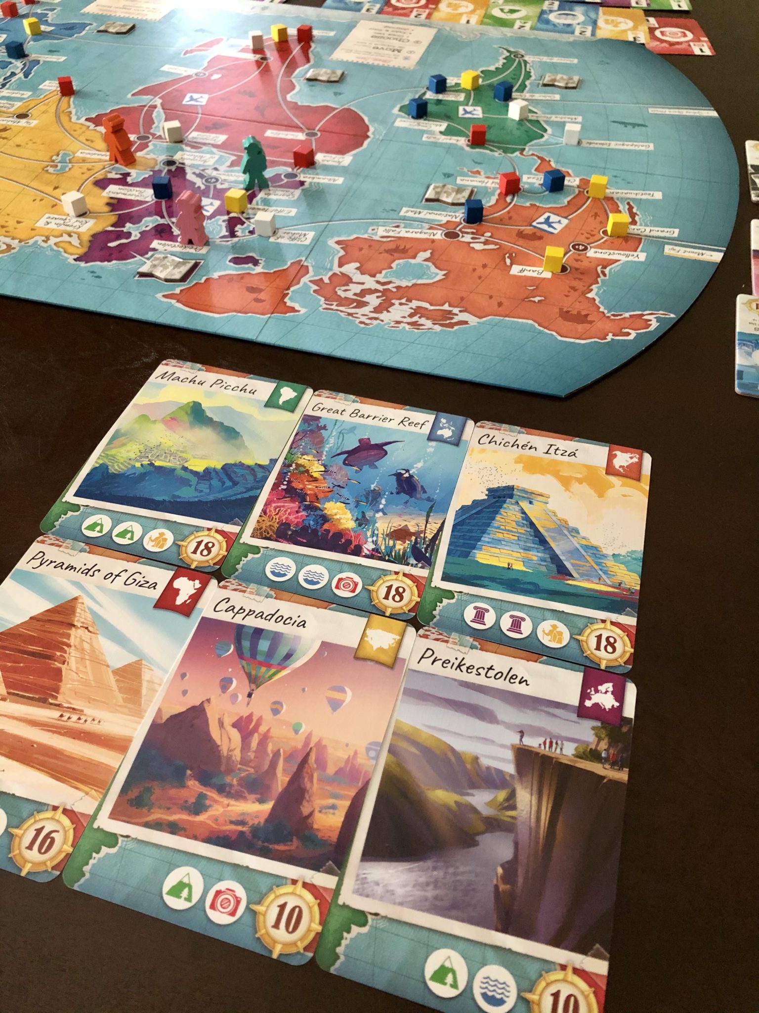 Trekking The World board and sample destination cards