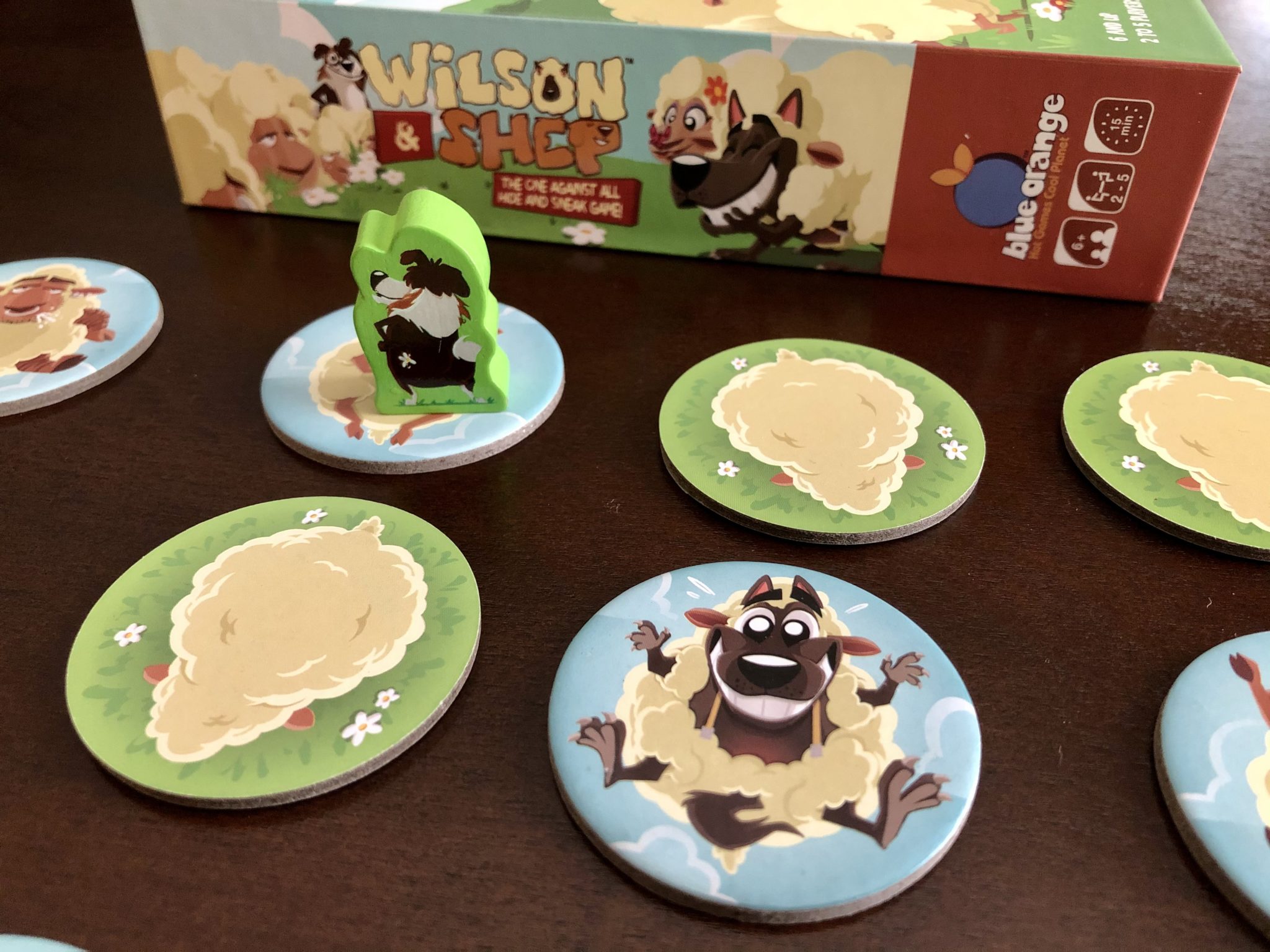 Wilson & Shep dog meeple and wolf tile