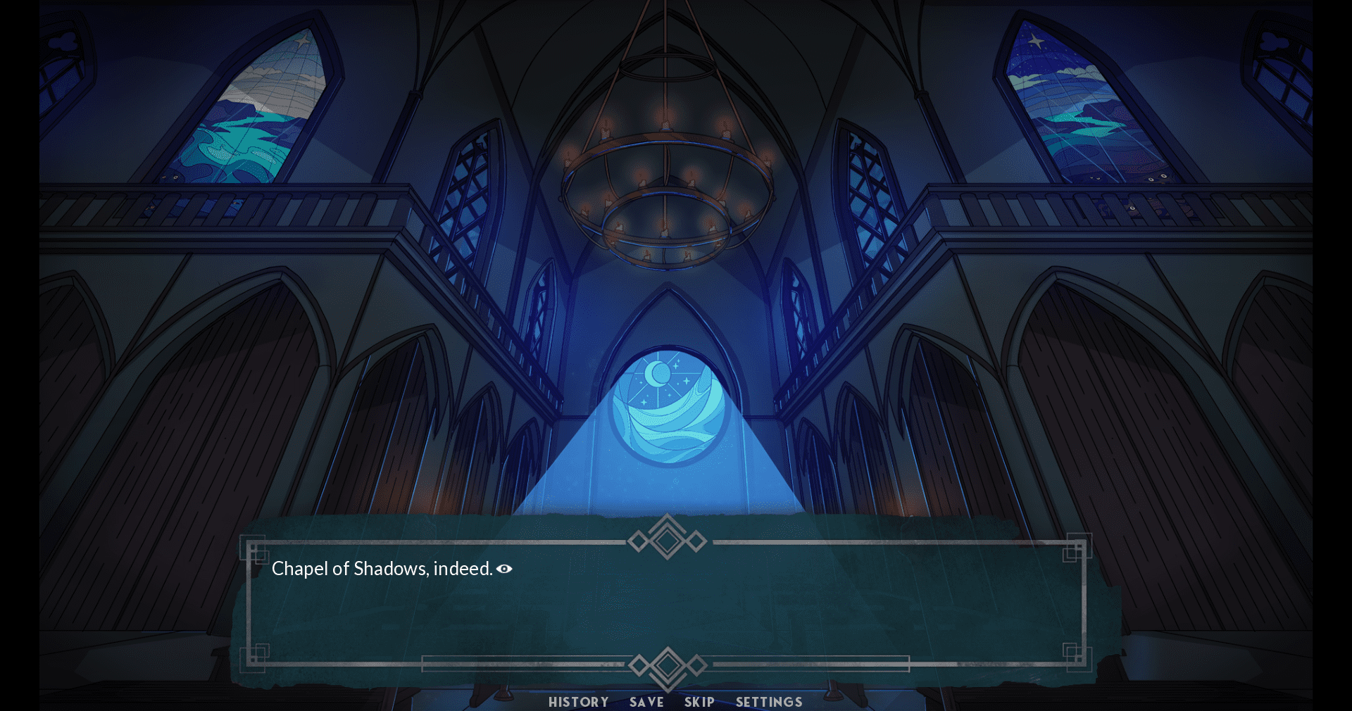 Call Me Under's Mystery Enthralls and Intrigues 4 a chapel shrouded in darkness with stained glass windows in call me under
