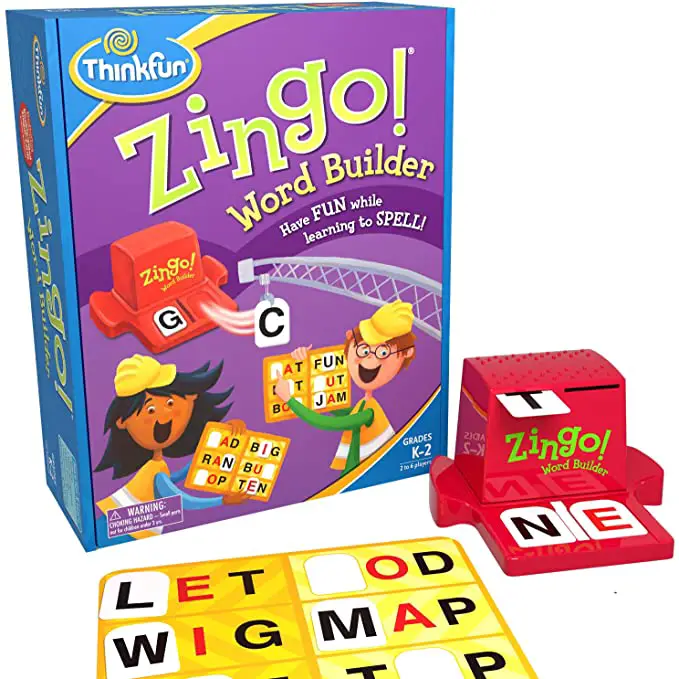 Zingo word builder game components
