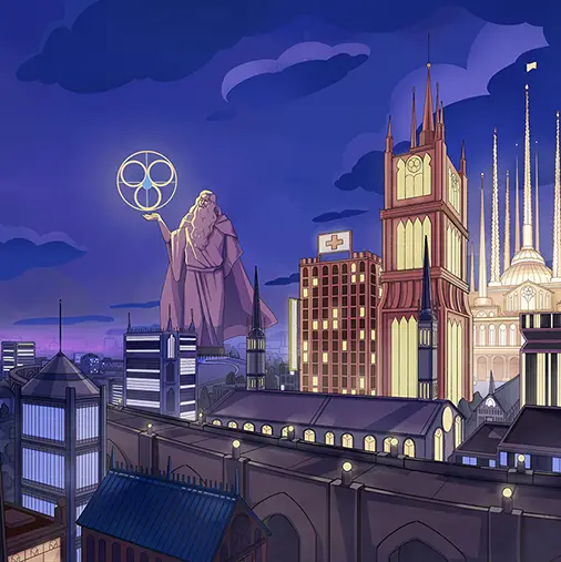 Alkahest Introduces Fascinating Dungeonpunk Universe 1 buildings against a blue sky and statue facing away from the viewer