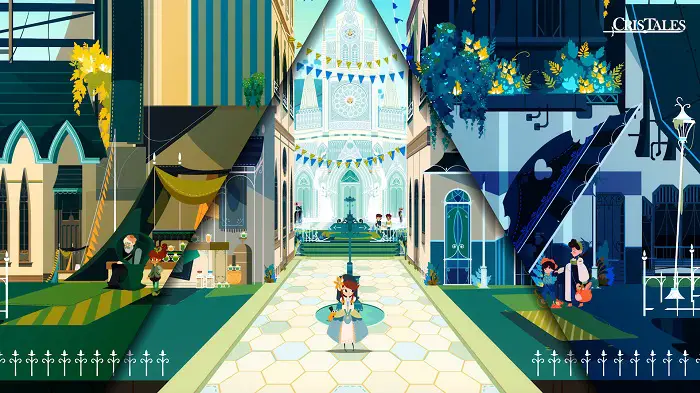 Cris Tales Promises Columbian Love Letter to JRPGs 1 cris standing in the middle looking to the right in front of the center of town