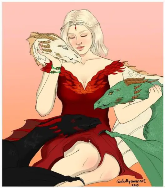 Daenerys Targaryen with her dragons