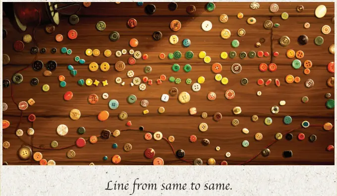 colorful buttons scattered on a table above the text "line from same to same"