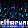 The Deltarune cover image; the cyber city with the Deltarune logo in white font.