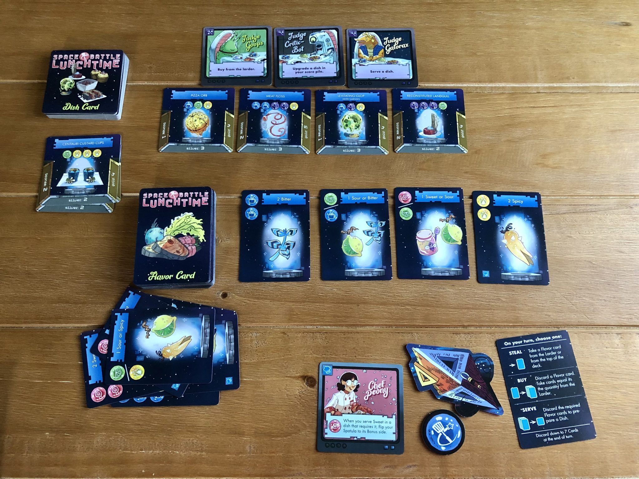 space battle lunchtime card game setup on table