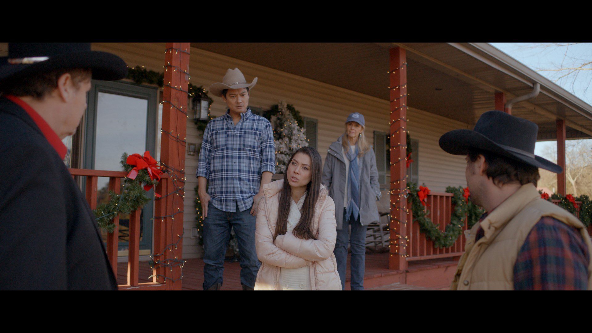 haley, meemaw, and charles facing off against the men who wanted to buy the ranch