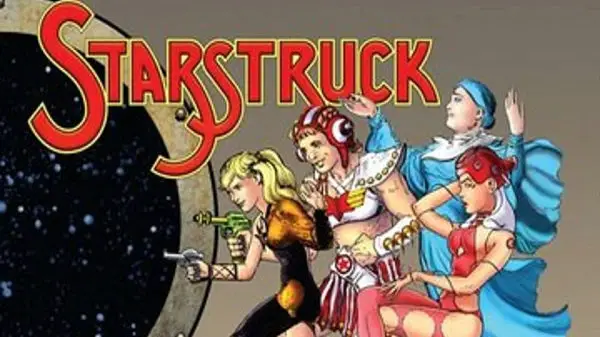the cover for the audio play starstruck, showing members of the ship 'the harpy' looking into space