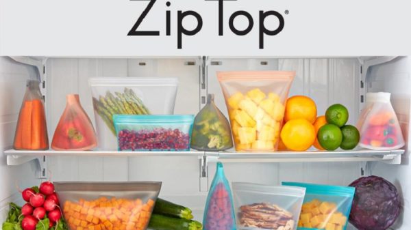 various zip top containers in a fridge