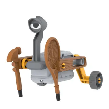 rebot with hammer and tennis racket for front legs