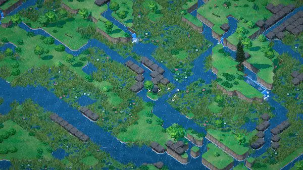 screenshot of Terra Nil, covered in grass and rivers