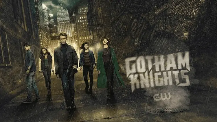 broadcast show gotham knights first look with five characters looking ahead