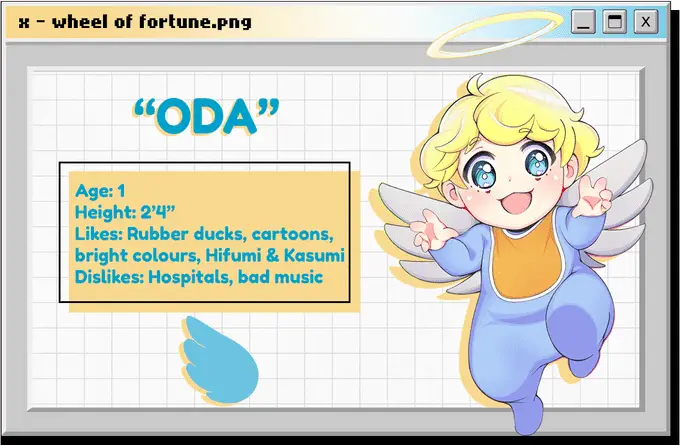 Yuri Visual Novel Good Luck Baby! Coming Winter 2022 1 Oda, a baby with angel and halo in anime illustration from Good luck baby