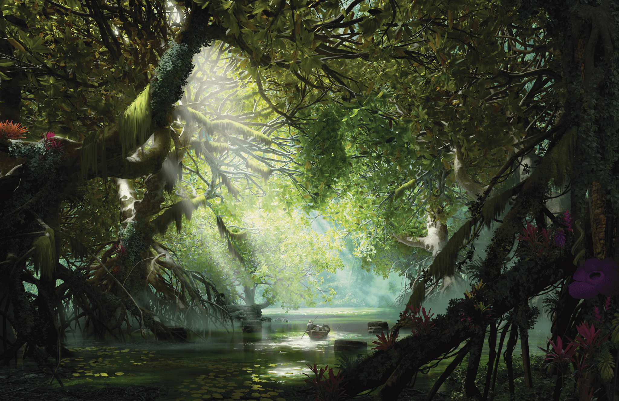 Journeys Through The Radiant Citadel art Boating Through The Swamp Forest