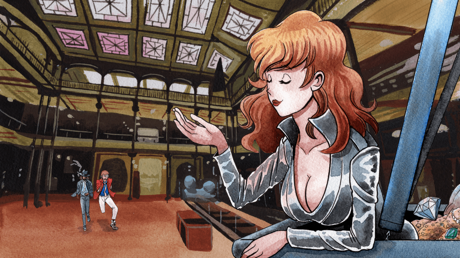 fujiko escaping from a heist 
