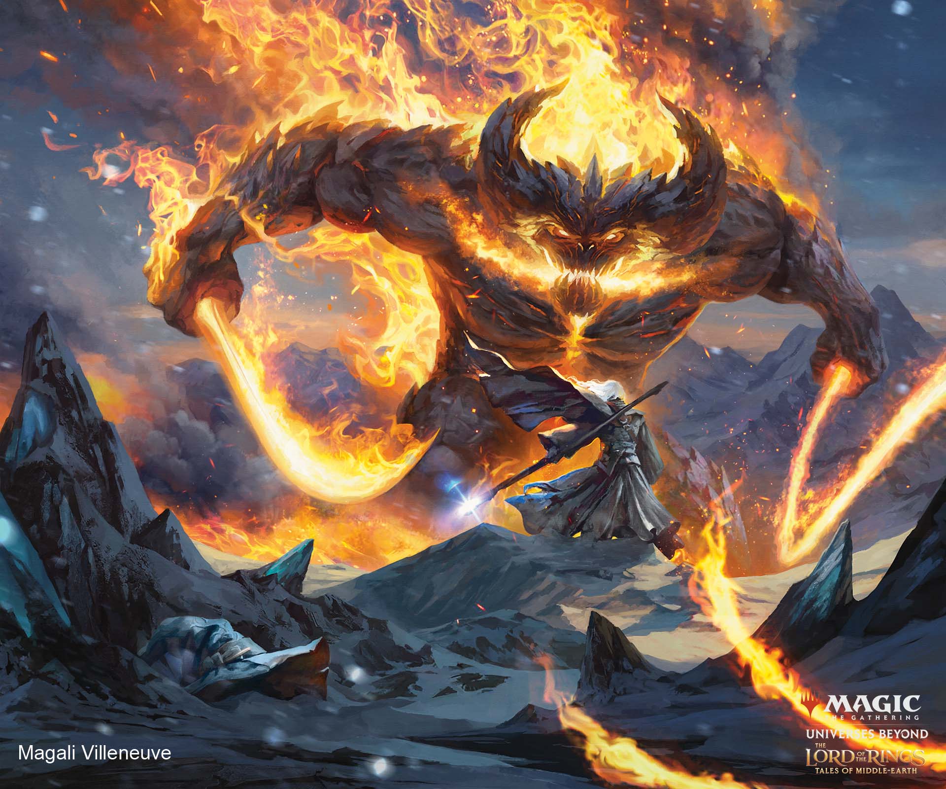 Gandalf vs Balrog art from Magic The Gathering Universes Beyond 