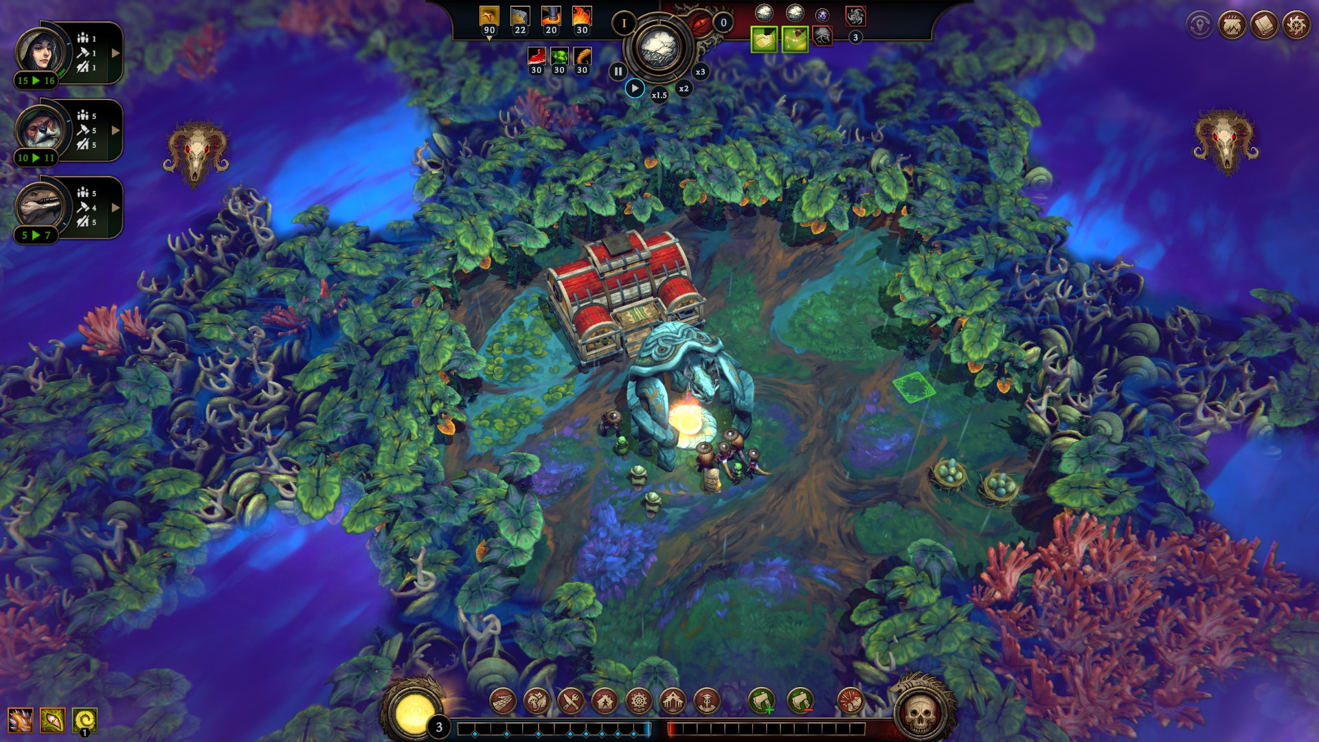 In-game Against the Storm screenshot showing the Coral Forest biome.