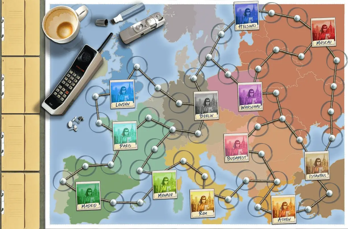 Spy Connection game board, showing a map of Europe.