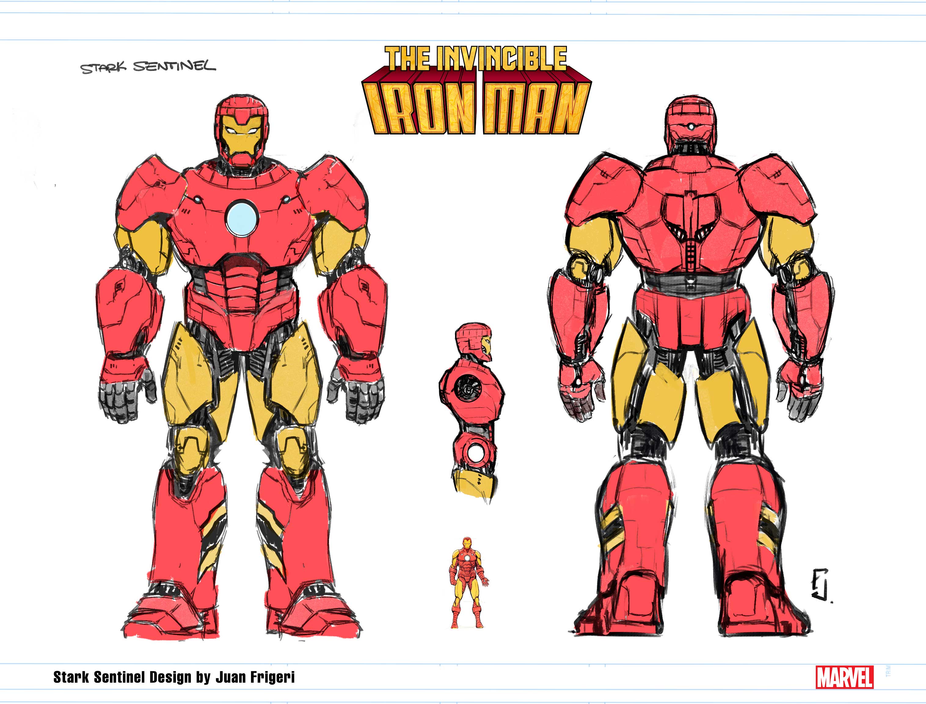 Tony Stark Loses His Company (Again) And Now The Stark Sentinels Will Rise In The Pages of 'Invincible Iron Man' 1 Stark Sentinel Design by Juan Frigeri