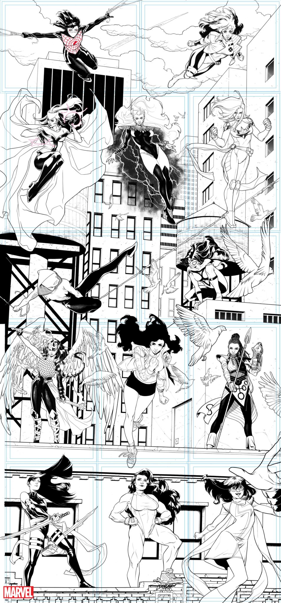 Elena Casagrande To Celebrate The Women Of Marvel With New Connecting Covers 1 Line work on the final connecting cover by Elena Casagrande