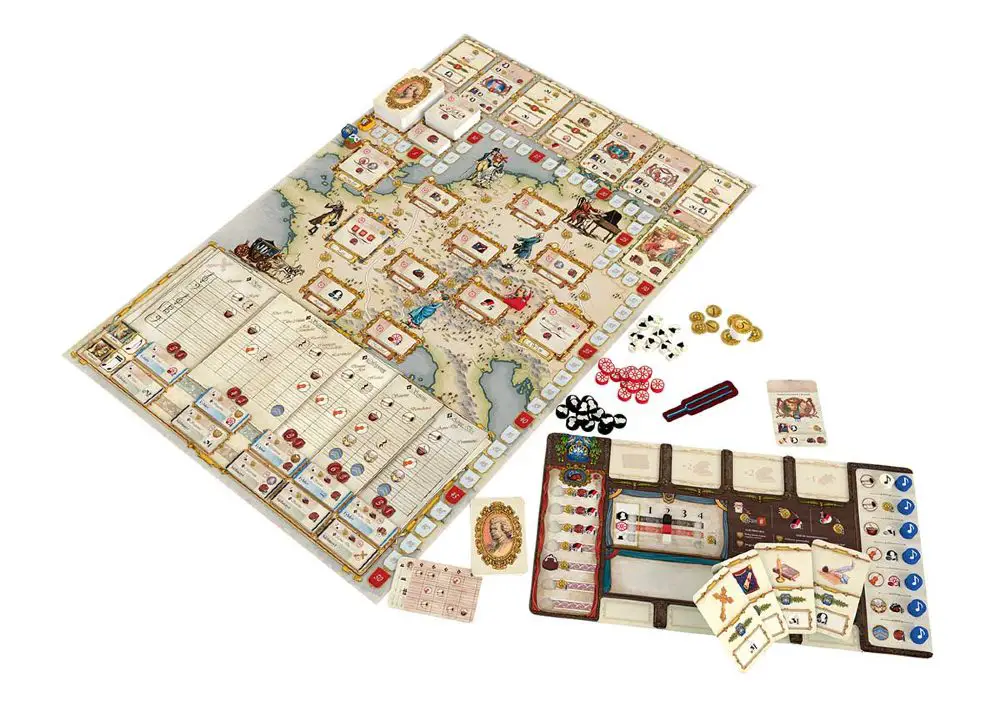 'Lacrimosa' Is A Complex and Long Look Into Mozart's Life 2 Lacrimosa box contents with the main and personal boards, tiles, cards, and counters