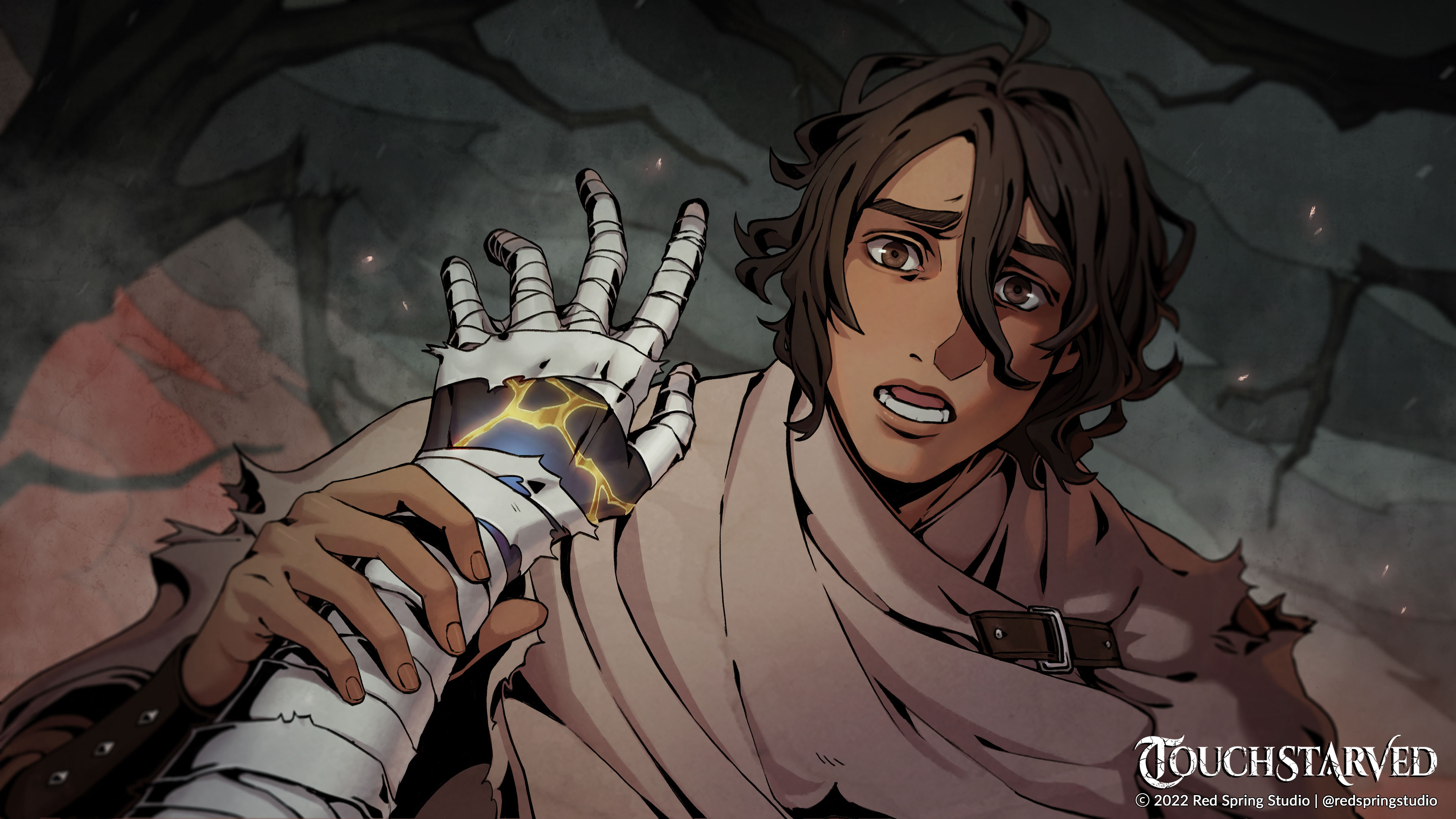 Touchstarved Demo Feeds On Horrific Emotion 2 A young man holding a arm with bandages with mottled skin peeking through.