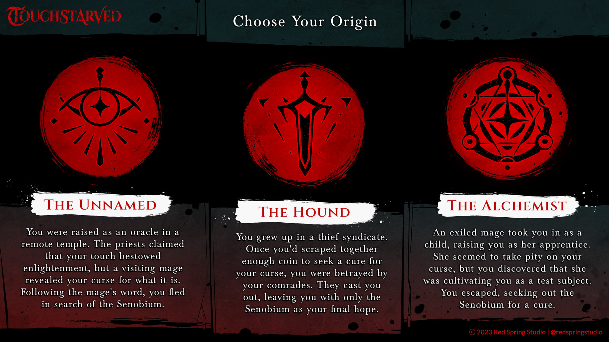 Descriptions of the three origin stories for the Touchstarved main character.