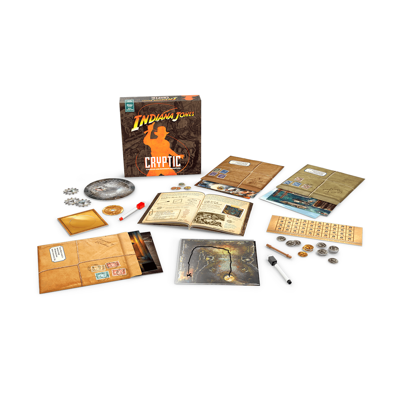 Funko Games Announces New Partnership With Lucasfilm To Bring Adventure Home In Line Of Indiana Jones Board Games 1 Indiana Jones Cryptic box and contents