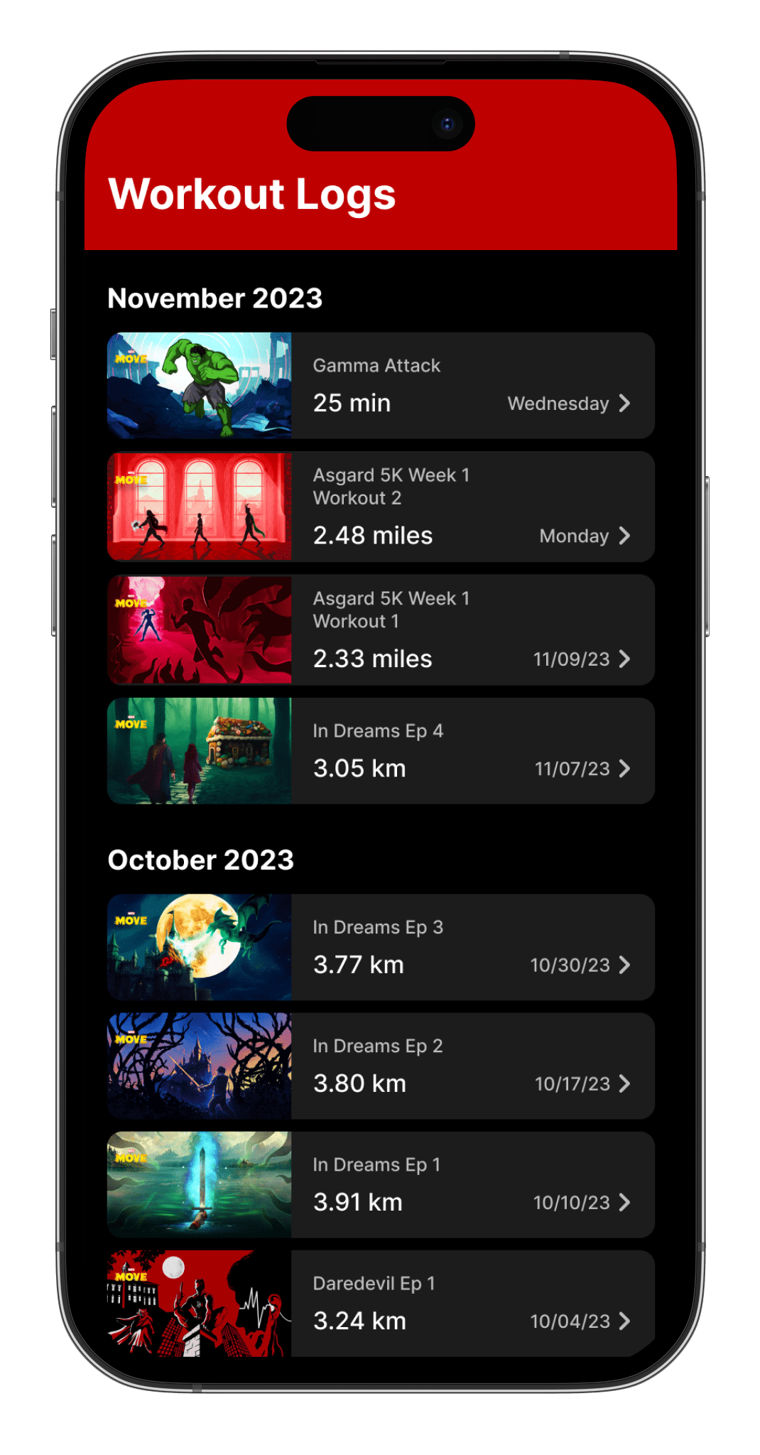 Marvel Partners With 'Zombies, Run!' Developer On New Fitness App 'Marvel Move' 3 Marvel Move workout logs