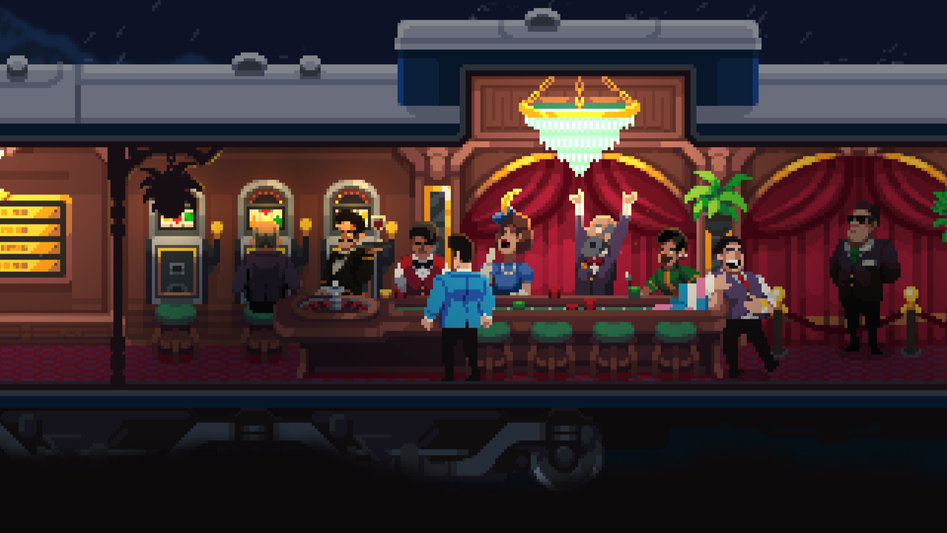 Loco Motive Conducts Laughs and Murder 2 The casino in Loco Motive with guests playing the roulette.