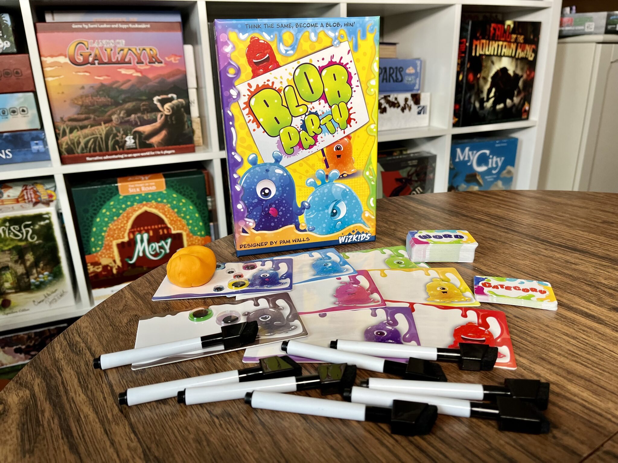 Become One Big Blob Together In 'Blob Party' 6 blob party components on the table