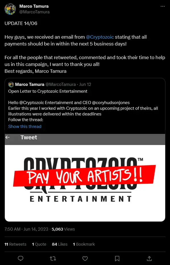 DC Deckbuilding Game Publisher Cryptozoic Entertainment Accused Of Mistreatment Of Artists, Delay Of Pay To Freelancers 2 Tweet Text:
UPDATE 14/06
Hey guys, we received an email from @Cryptozoic
stating that all payments should be in within the next 5 business days!
For all the people that retweeted, commented and took their time to help us in this campaign, I want to thank you all!
Best regards, Marco Tamura