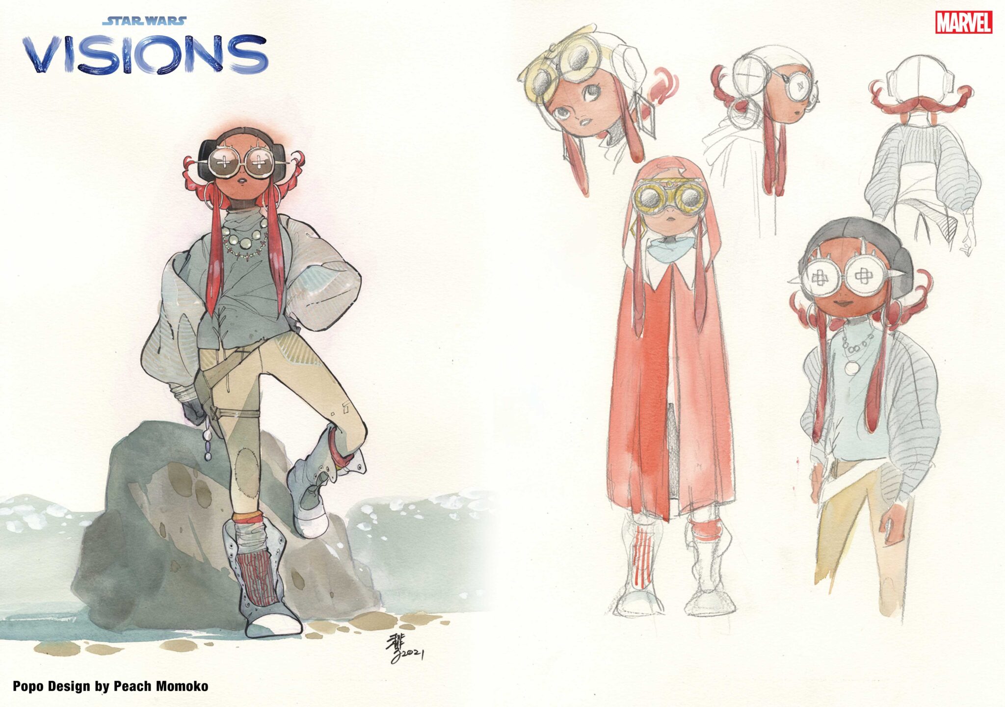 'Star Wars: Visions' Comic Series Kicks Off With Peach Momoko's Take On A Galaxy Far, Far Away 4 Star Wars: Visions - PEACH MOMOKO Popo design sheet