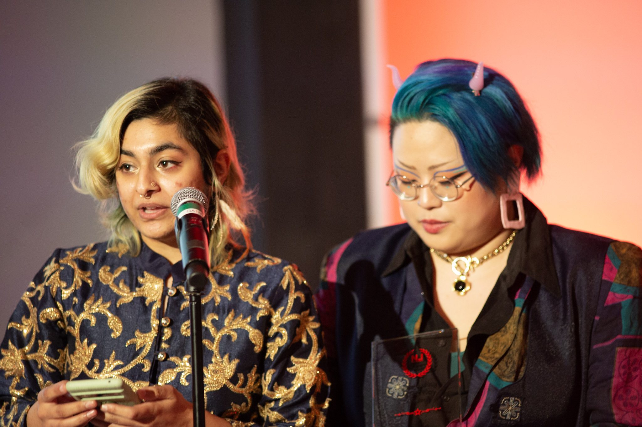 Hamnah Shahid and Josephine Kim accepting their award for best of fest for GUDIYA