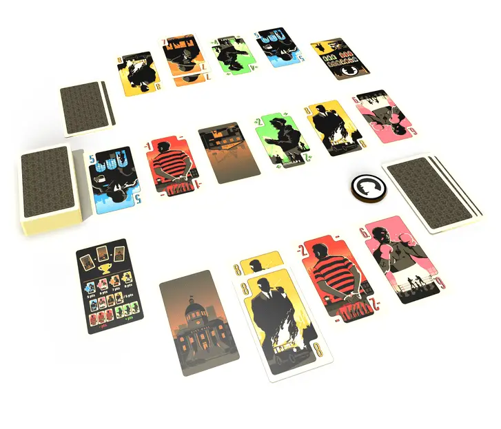 district noir cards set up horizontally and for two players