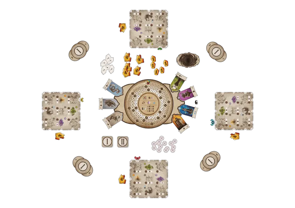 Rauha Requires Strategy to Create Serenity 3 rauha components laid out for gameplay with four players