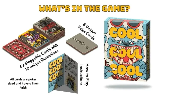 cards and rule book next to cool cool cool box