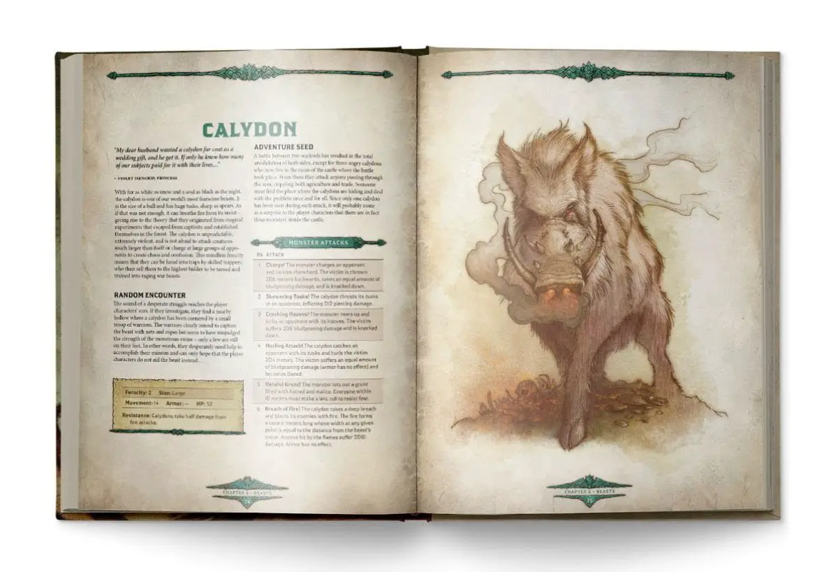 From Cat People To Chimeras: Free League Announces Bestiary For 'Dragonbane' TTRPG 4 Dragonbane Bestiary Calydon spread
