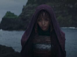 Mae staring at someone off-screen from The Acolyte
