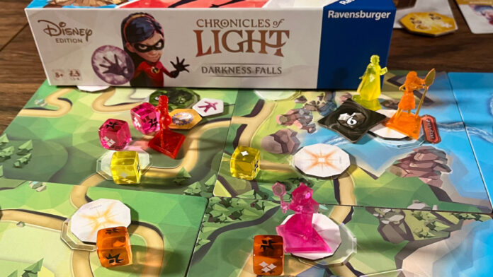 Chronicles of Light: Darkness Falls box and components set up